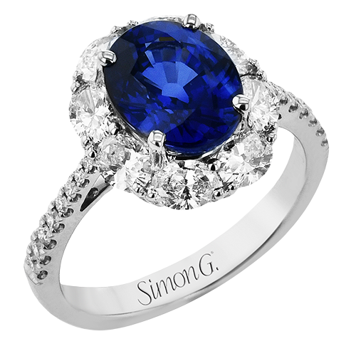 Simon G White 18 Karat White Gold 3.49 Ct Oval Sapphire And 1.29 Ct Diamond Ring  Size 6.25